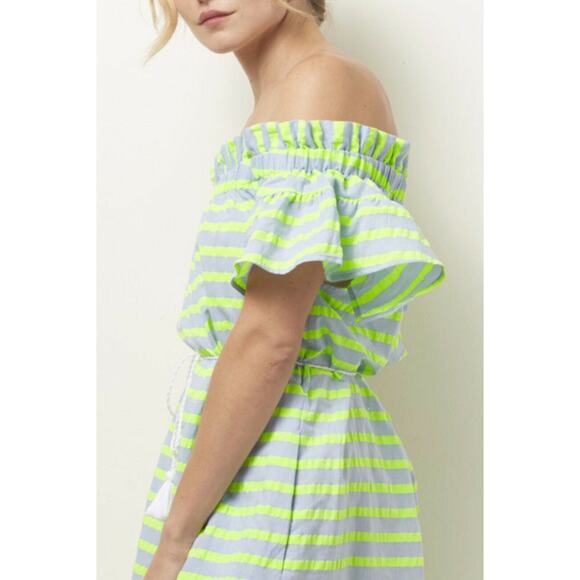 New Corey Lynn Calter Biata Off-The-Shoulder Midi Dress $178 SMALL Blue Lime - Picture 3 of 7